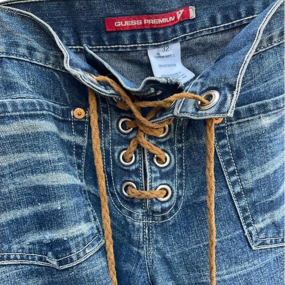 Sold on Depop 1990s Guess Premium Leather Laceup  jeans - Picture 1 of 4